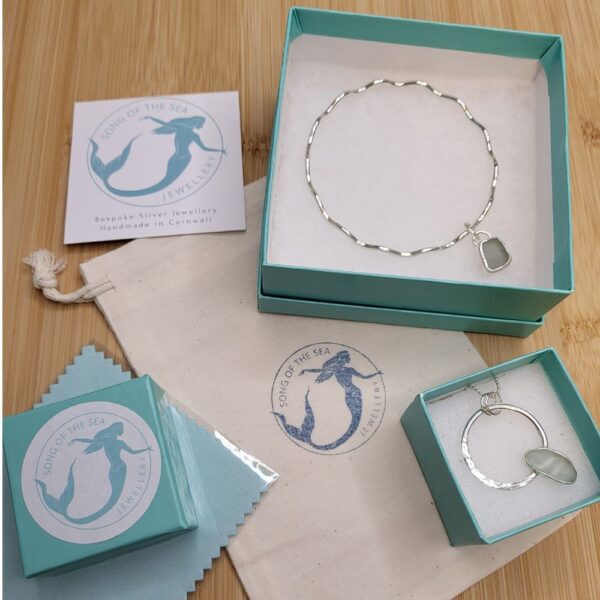 cornish sea glass silver wavy bangle