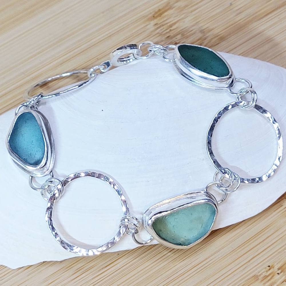 cornish sea glass silver ripples bracelet