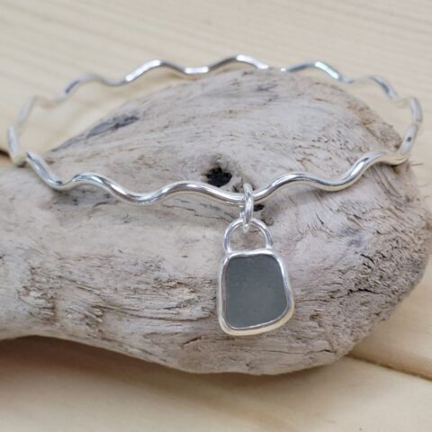 cornish sea glass silver wavy bangle