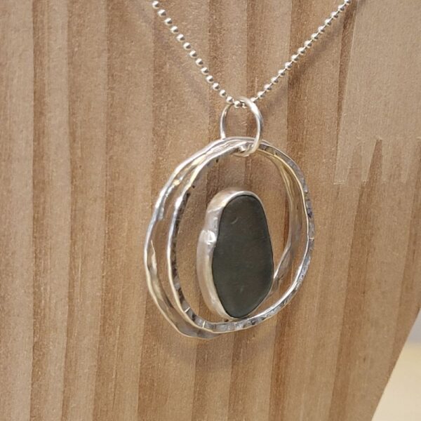 cornish sea glass ripples silver pendant