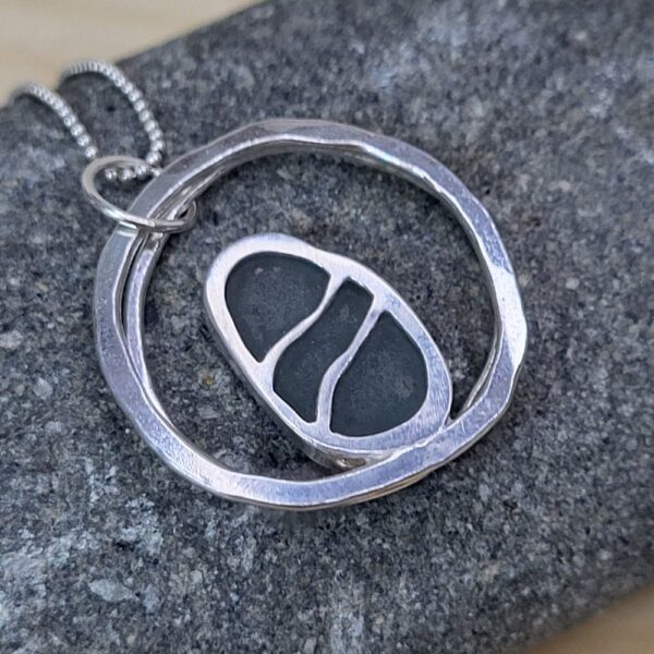 cornish sea glass ripples silver pendant