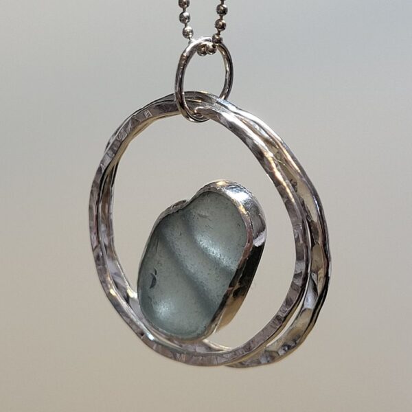 cornish sea glass ripples silver pendant