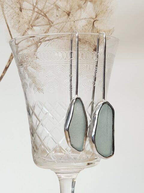 cornish sea glass oval drop earrings